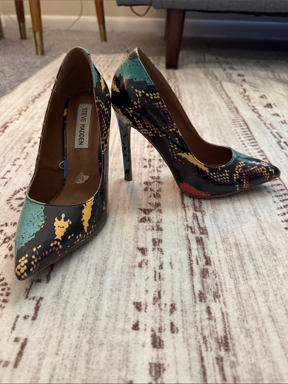 Steve Madden Black Multicolor Snakeskin-Print Pointed Stilettos